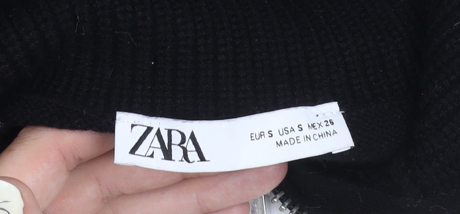 Womens UK Size S Zara Black Full Zip Jumper