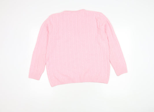Beaumonde Women's Pink Cable Knit Pullover Jumper L/XL
