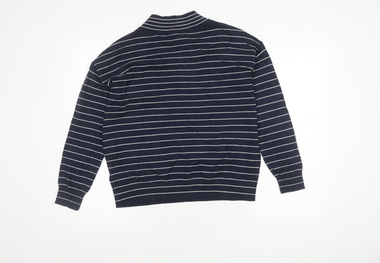 Marks and Spencer Men's Blue Striped V-Neck Jumper - S