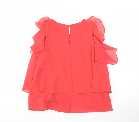 Guess Women's Red Flutter Sleeve Blouse Tunic - S