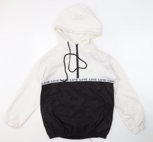 Additional front view of Zaful Women's White/Black Hooded Windbreaker S