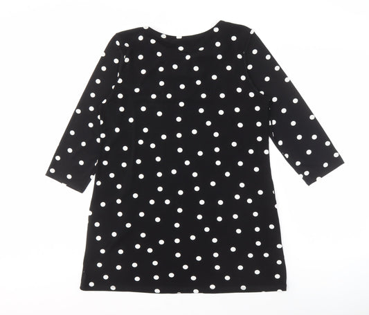 Wallis Women's Black Polka Dot Dress, Size 12, 3/4 Sleeve