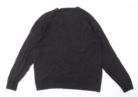 Next Men's Black Cotton V-Neck Pullover Jumper - L