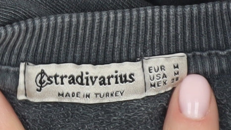 Stradivarius Women's Grey Cotton Pullover Sweatshirt, M