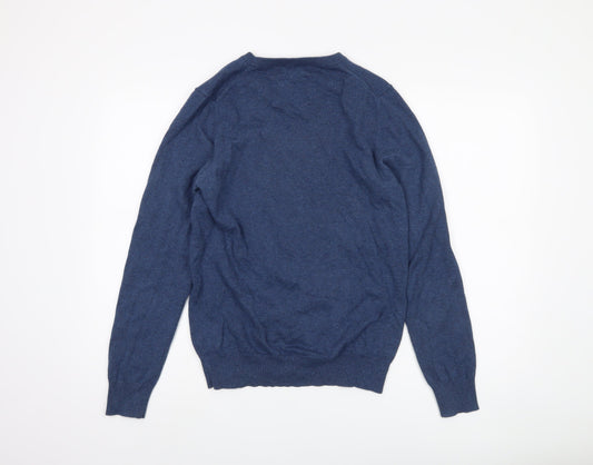 Marks and Spencer Men's Blue V-Neck Cotton Jumper, Size S