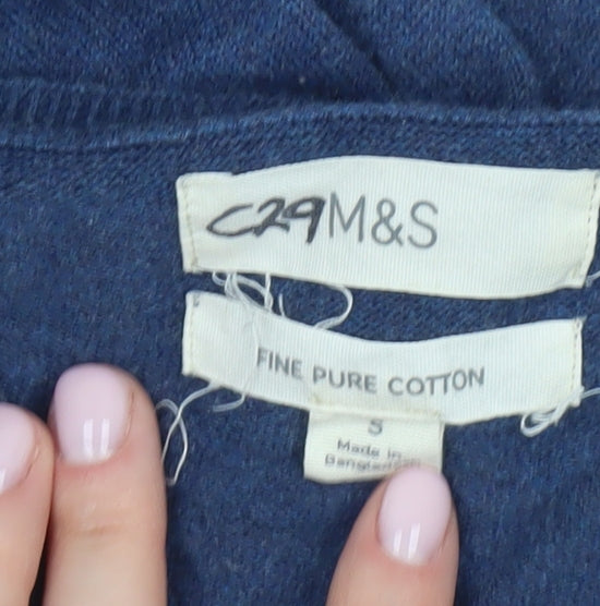 Marks and Spencer Men's Blue V-Neck Cotton Jumper, Size S