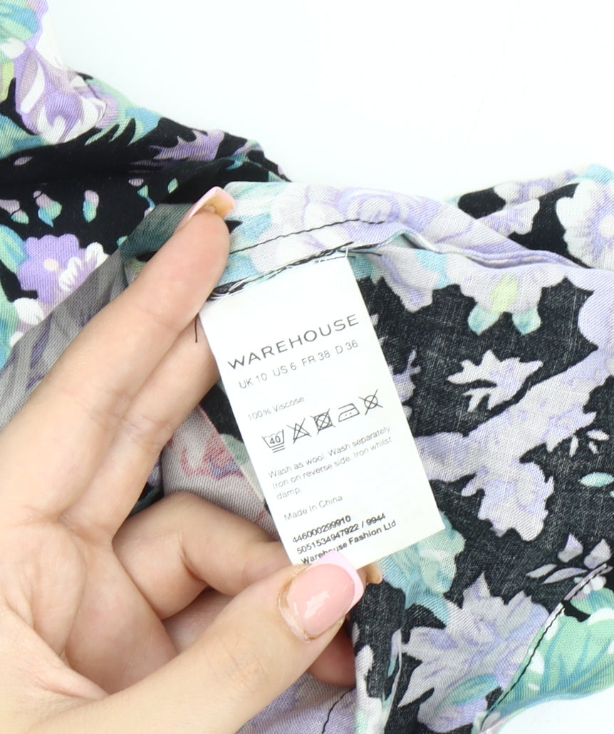 Warehouse Women's Black Floral Playsuit UK 10, Short Sleeve