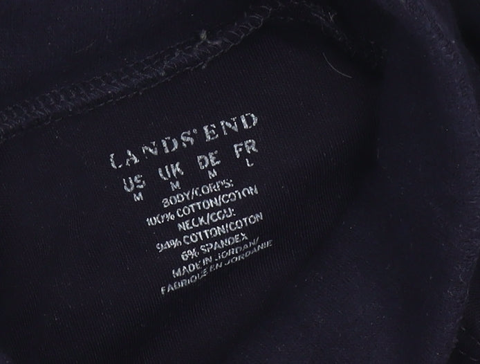 Close-up detail of Lands' End unisex black mock neck t-shirt - m