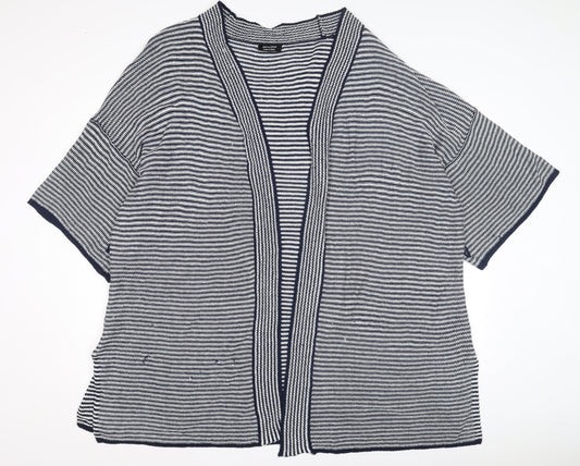 Additional front view of JDWilliams Women's Blue Striped Open Front Cardigan, size 20