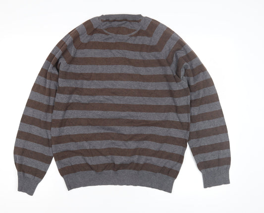 Next Men's Brown Grey Striped Pullover Jumper M