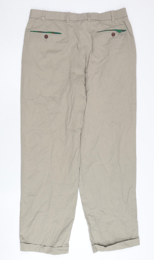 Melka Men's Beige Regular Fit Pleated Trousers