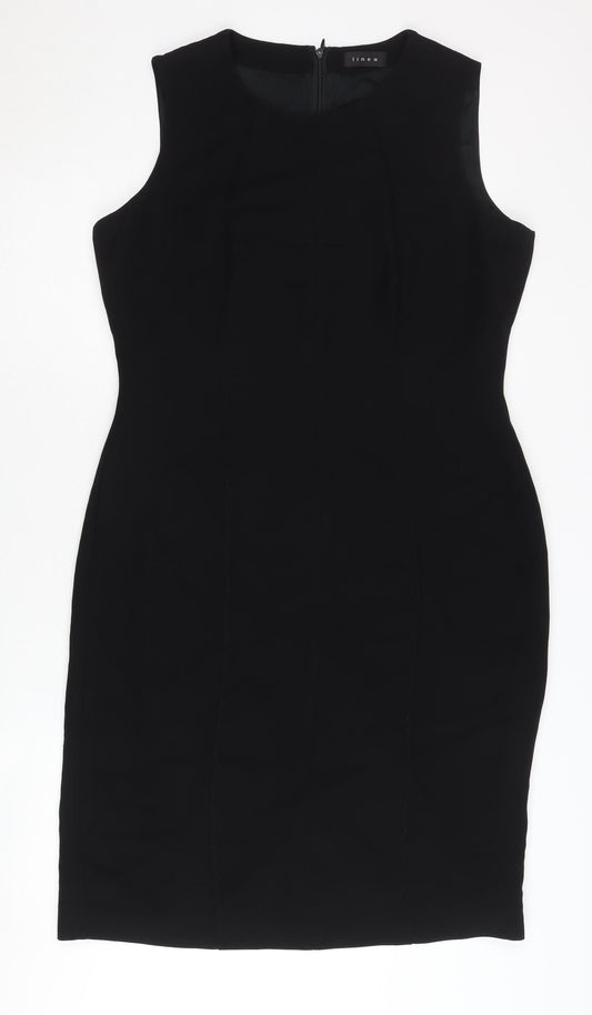 Additional front view of Linea Women's Black Sleeveless Sheath Dress, size 14