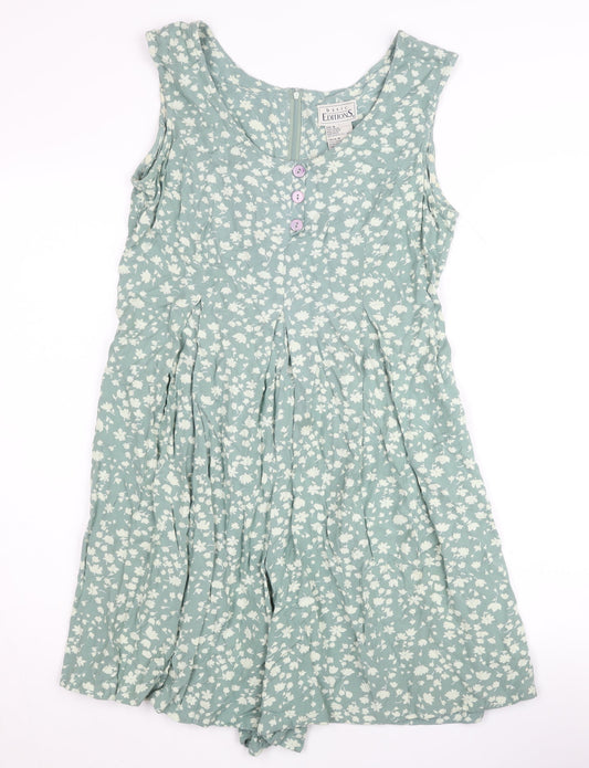 Basic Editions Women's Green Floral Playsuit M