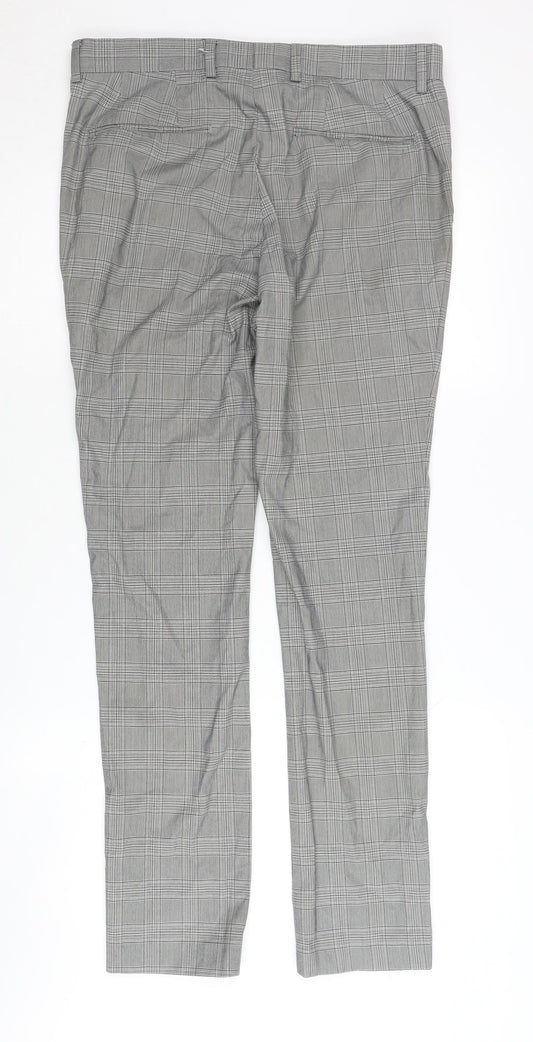 Topman Men's Grey Check Trousers, Size 32