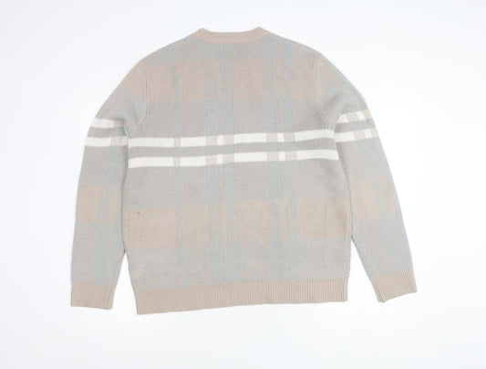 Burton Menswear Beige Plaid Crew Neck Jumper Size L
