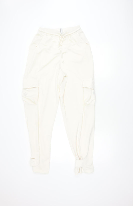 Additional front view of Adidas unisex white jogger trousers - large