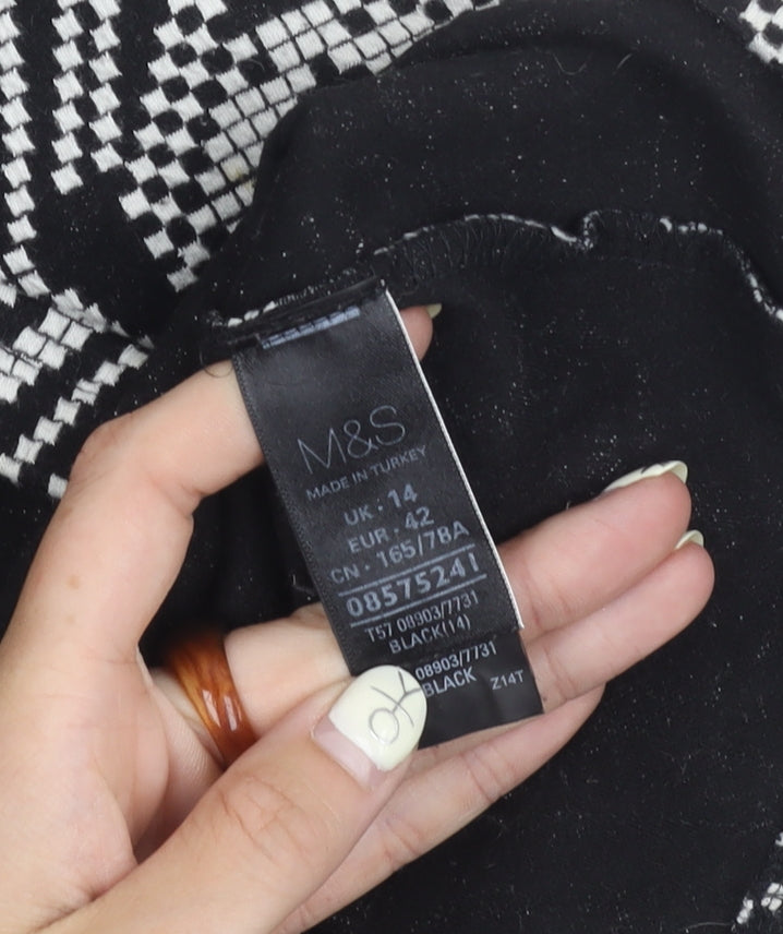 Marks and Spencer Women's Black Geometric Skirt, Size 14