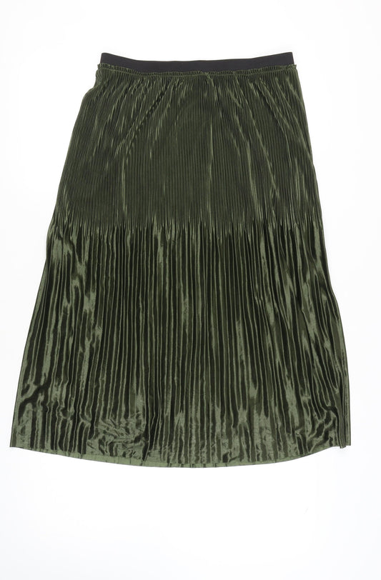 Additional front view of Jacqueline de Yong Women's Green Pleated Midi Skirt L