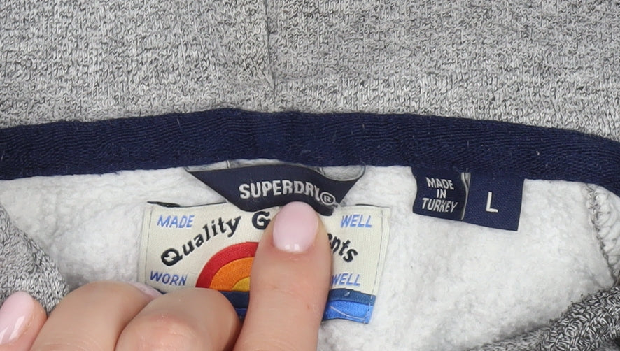 Superdry Men’s Grey Hoodie, L, Pullover Logo Design