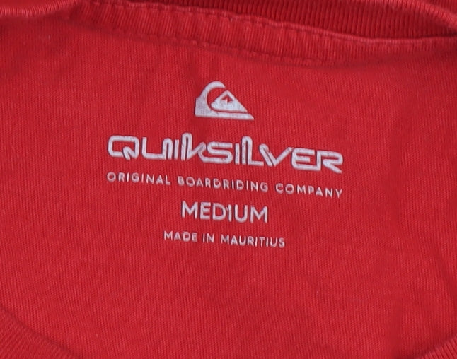Quiksilver Men's Red Cotton T-Shirt M Crew Neck Logo