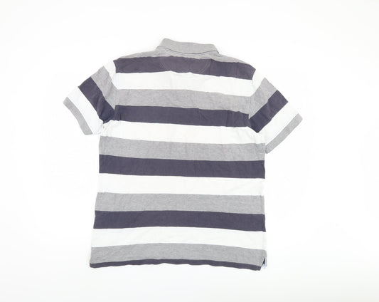 GAZMAN Men's Grey Striped Polo Shirt Size M