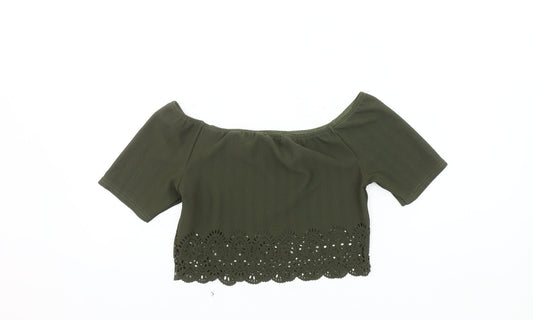 Boohoo Women’s Green Cropped Off Shoulder Top Size 12