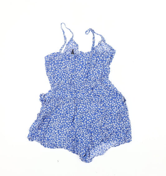 H&M Women's Blue Floral Playsuit - Size 12 Sleeveless