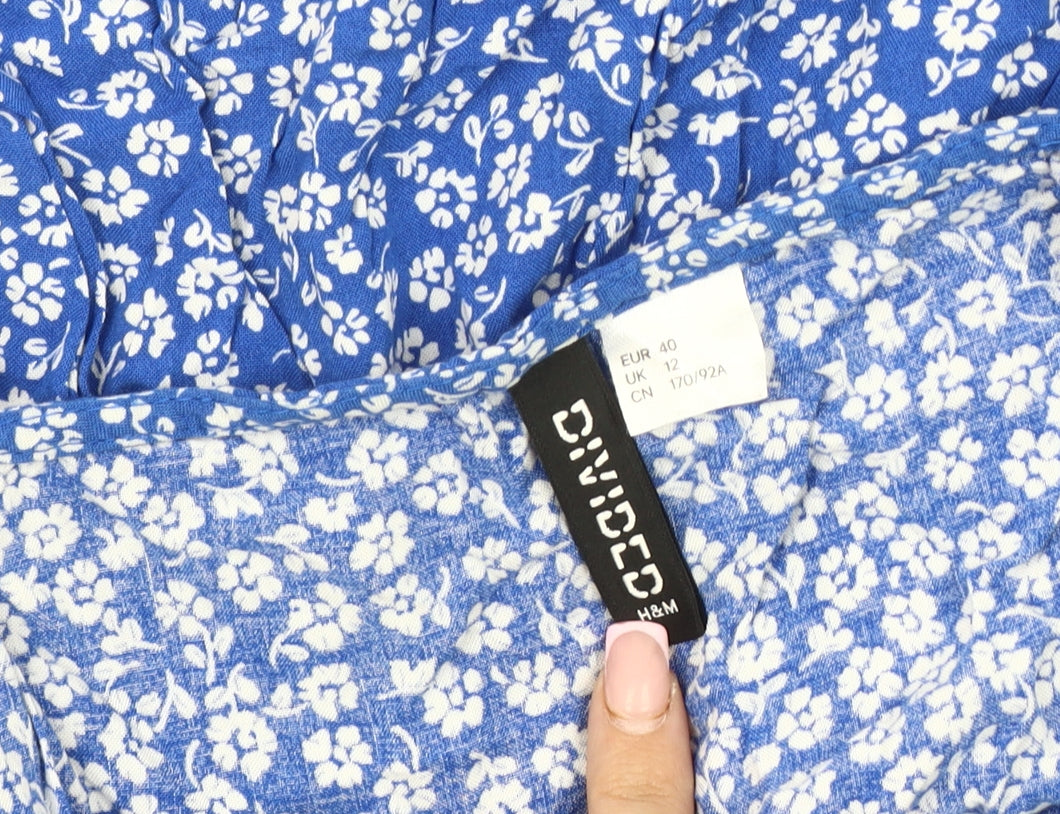 H&M Women's Blue Floral Playsuit - Size 12 Sleeveless
