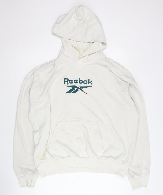 Additional front view of Reebok unisex white hoodie large casual pullover
