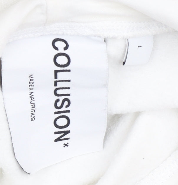 Mens UK Size L COLLUSION White Pullover Hoodie
