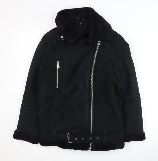 Womens UK Size 6 Topshop Black Biker Coat
