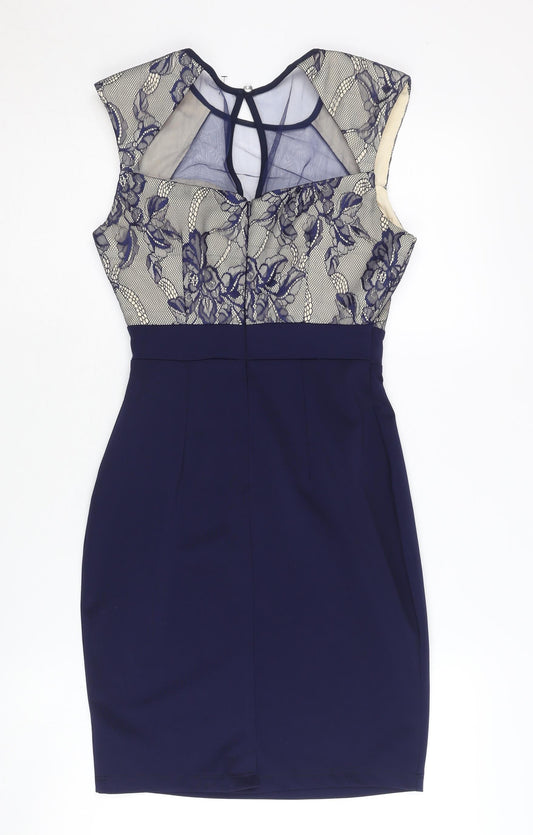 Little Mistress Petite Blue Lace Bodycon Dress Size 4