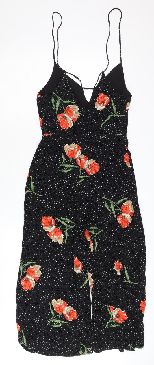 Topshop Petite Black Floral Jumpsuit, Size 6, Viscose