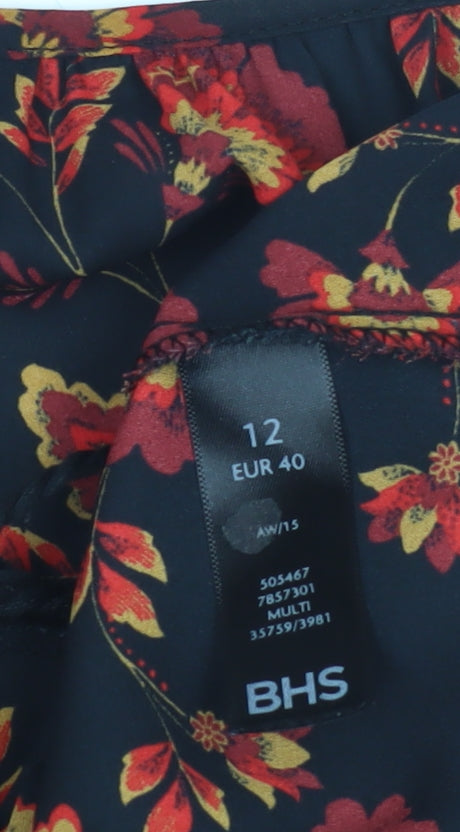 Womens UK Size 12 BHS Black Tunic Blouse