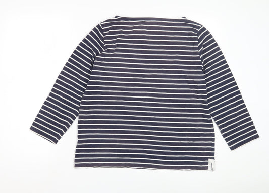 Jaeger Women's Blue Striped Cotton T-Shirt, Size L, 3/4 Sleeve