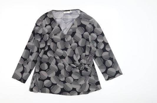 CC Women's Black XL Wrap Geometric Blouse