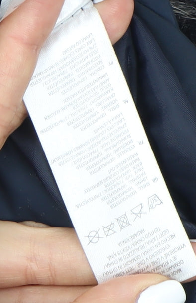 Kangol Women's Blue Puffer Jacket Size 14 Hooded Fur Trim