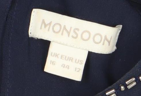 Monsoon Women's Blue Beaded Sleeveless Dress