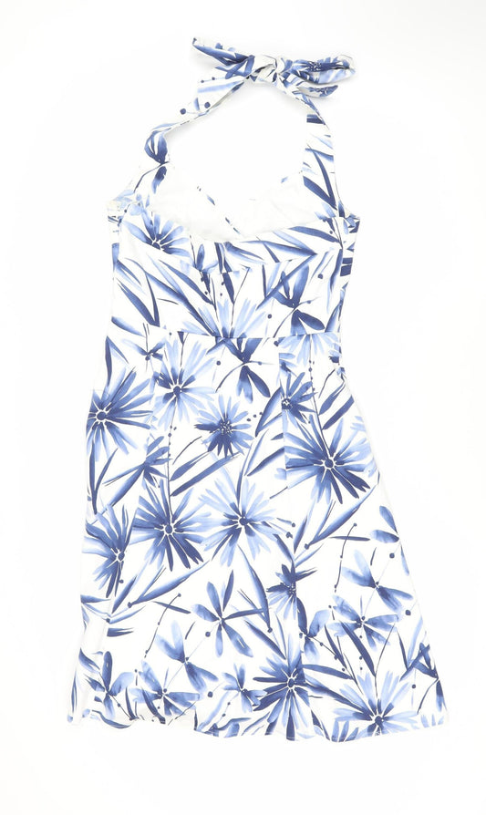 Wallis Women's Blue Floral A-Line Dress Size 10