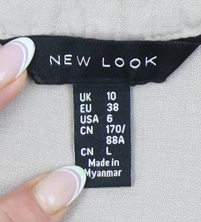 New Look Women's Beige Short Sleeve V-Neck Top Size 10