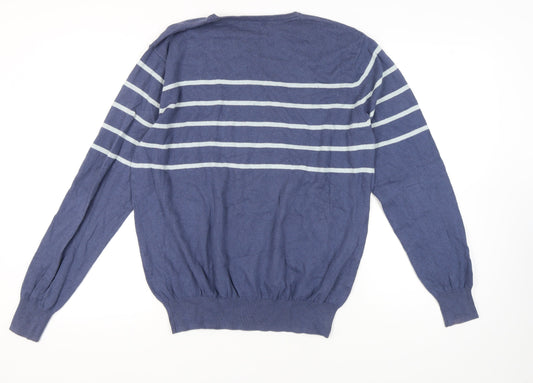 Woolovers Men's Blue Striped Pullover Jumper, L