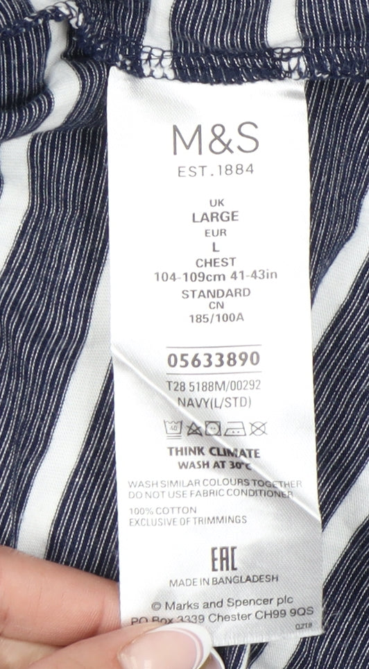 Marks and Spencer Men's Blue Striped Polo, Size L