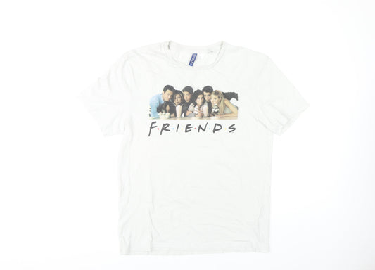 Additional front view of H&M unisex white friends t-shirt, size S, casual wear