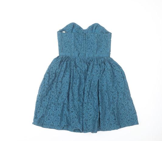 Jack Wills Blue Strapless Cotton Dress Women UK 8