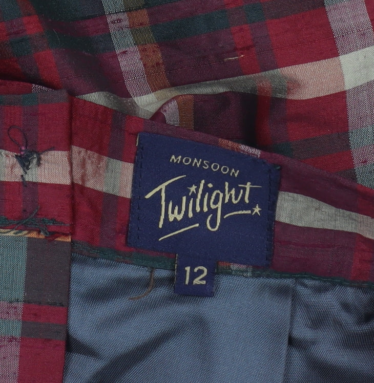 Monsoon Women's Multicoloured Plaid Silk Pencil Skirt