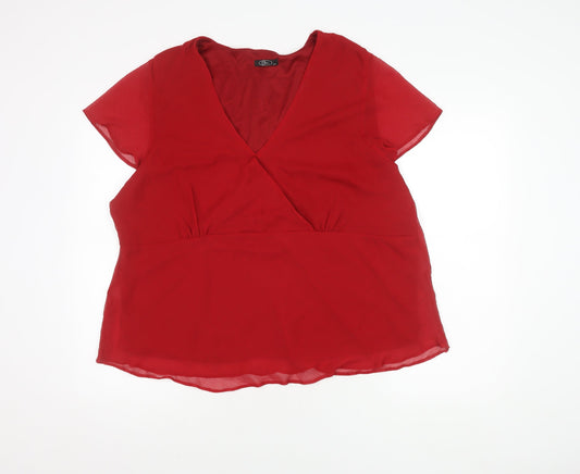 Womens UK Size 24 BM Red Wrap Blouse