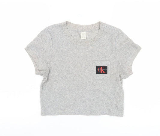 Womens UK Size S Calvin Klein Grey Cropped T-Shirt