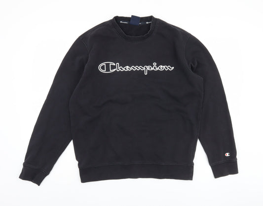 Additional front view of Champion Black unisex sweatshirt m pullover logo