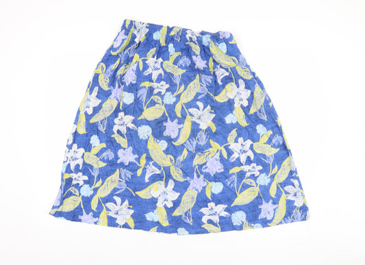 Marks and Spencer Women's Blue Floral A-Line Skirt, Size 14