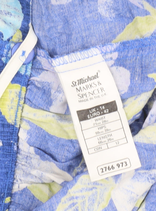 Marks and Spencer Women's Blue Floral A-Line Skirt, Size 14